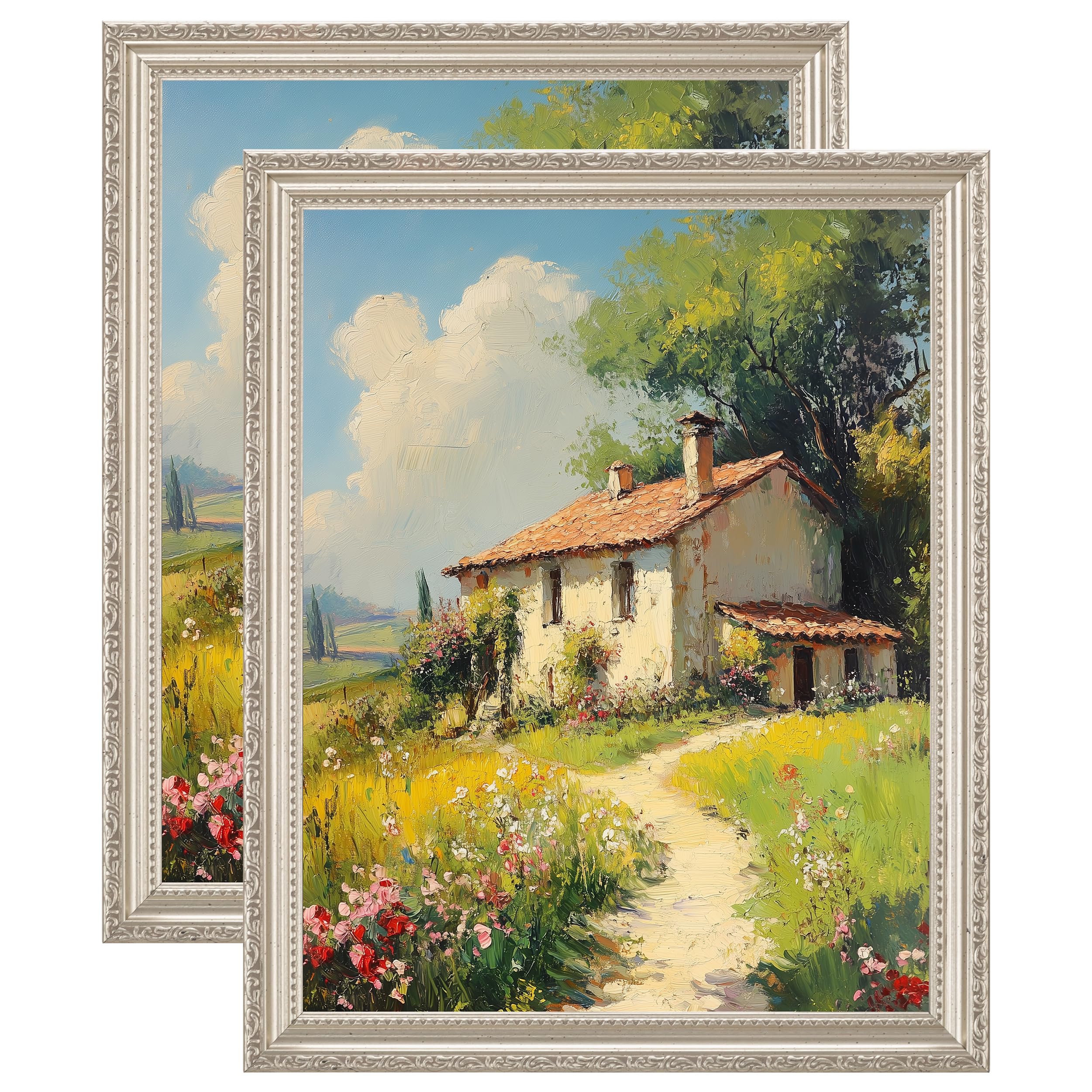 eletecpro 11x14 Vintage Picture Frame, Glass Cover, Silver Beige, 2-Pack