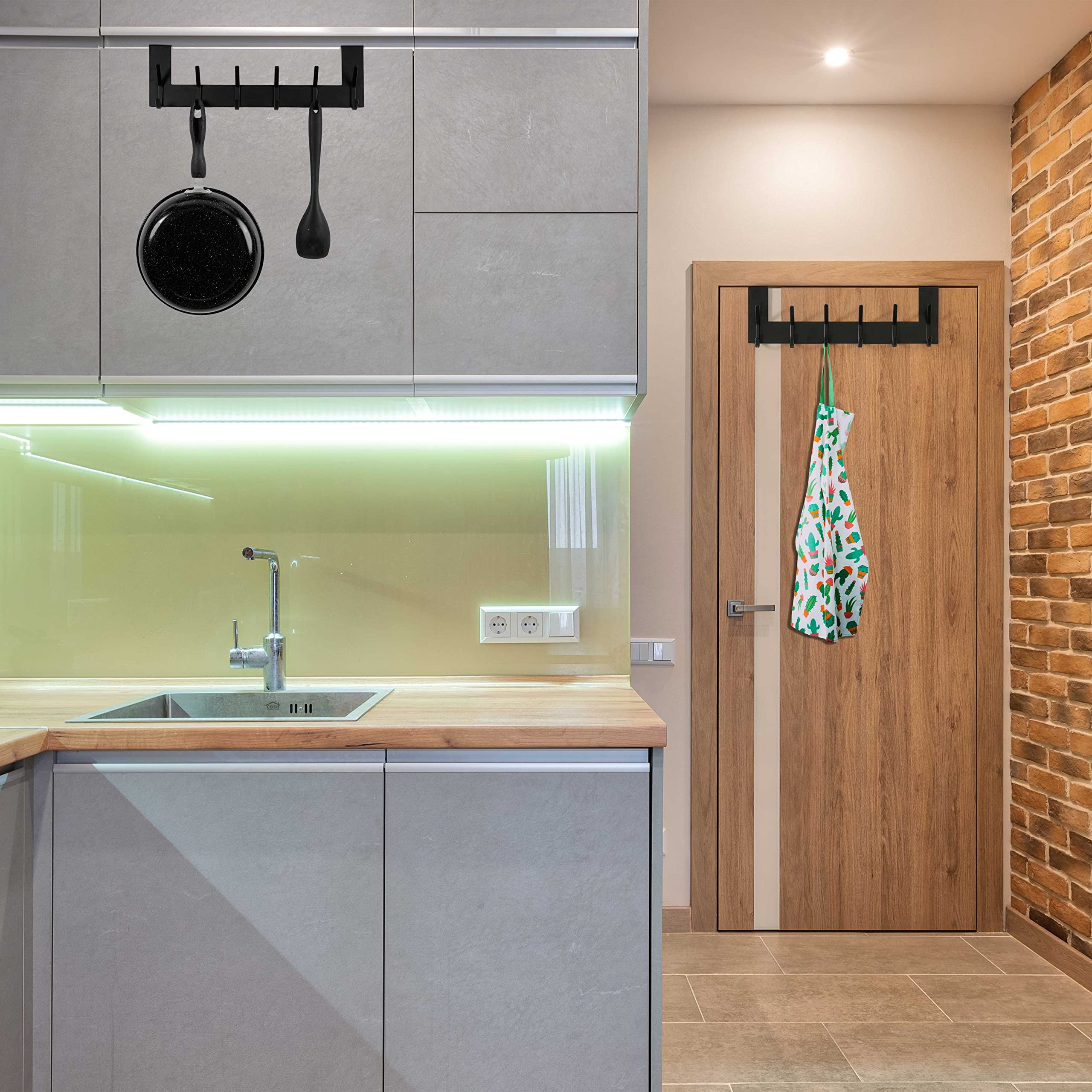 WEBI Porte Manteau pour Porte,Crochet Porte,Patere Porte avec 6 Crochets,Accroche Porte,Patère de Porte à Suspendre Salle de Bain,Noir