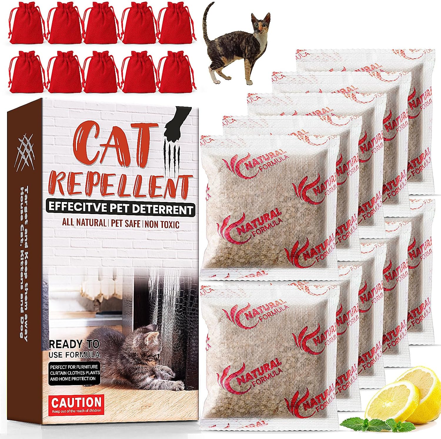 Pack of 10 Cat Deterrent, Natural Scented Cat Repellent Effectively Keep Cats Away, Prevent Unwanted Scratches on Furniture, Create a Protective Barrier Between Cats'Claws and Your Beloved Surfaces