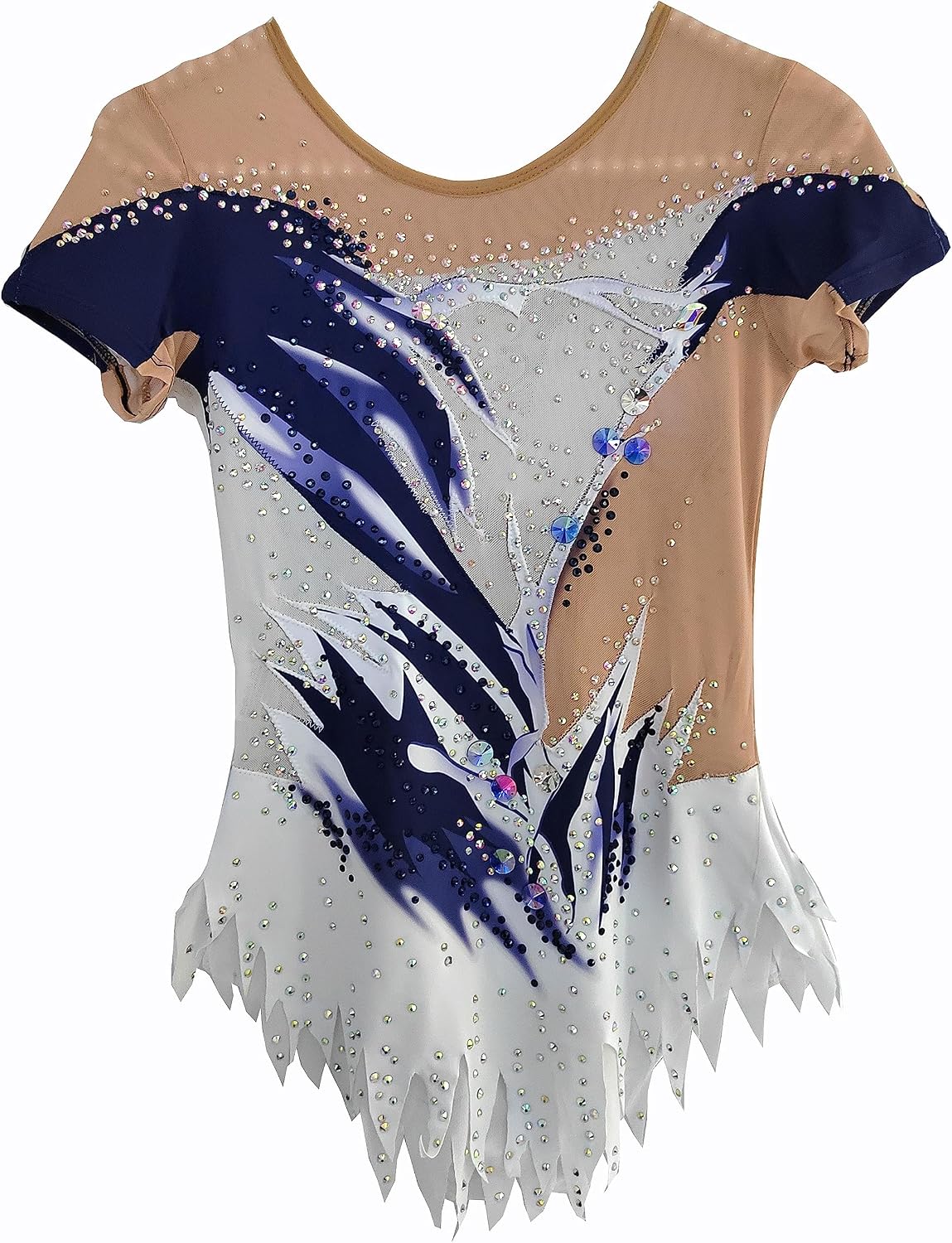 Blue Rhythmic Gymnastics Leotards And Red Mosaic Diamond Inlaid Large Gem Girls Competition Performance