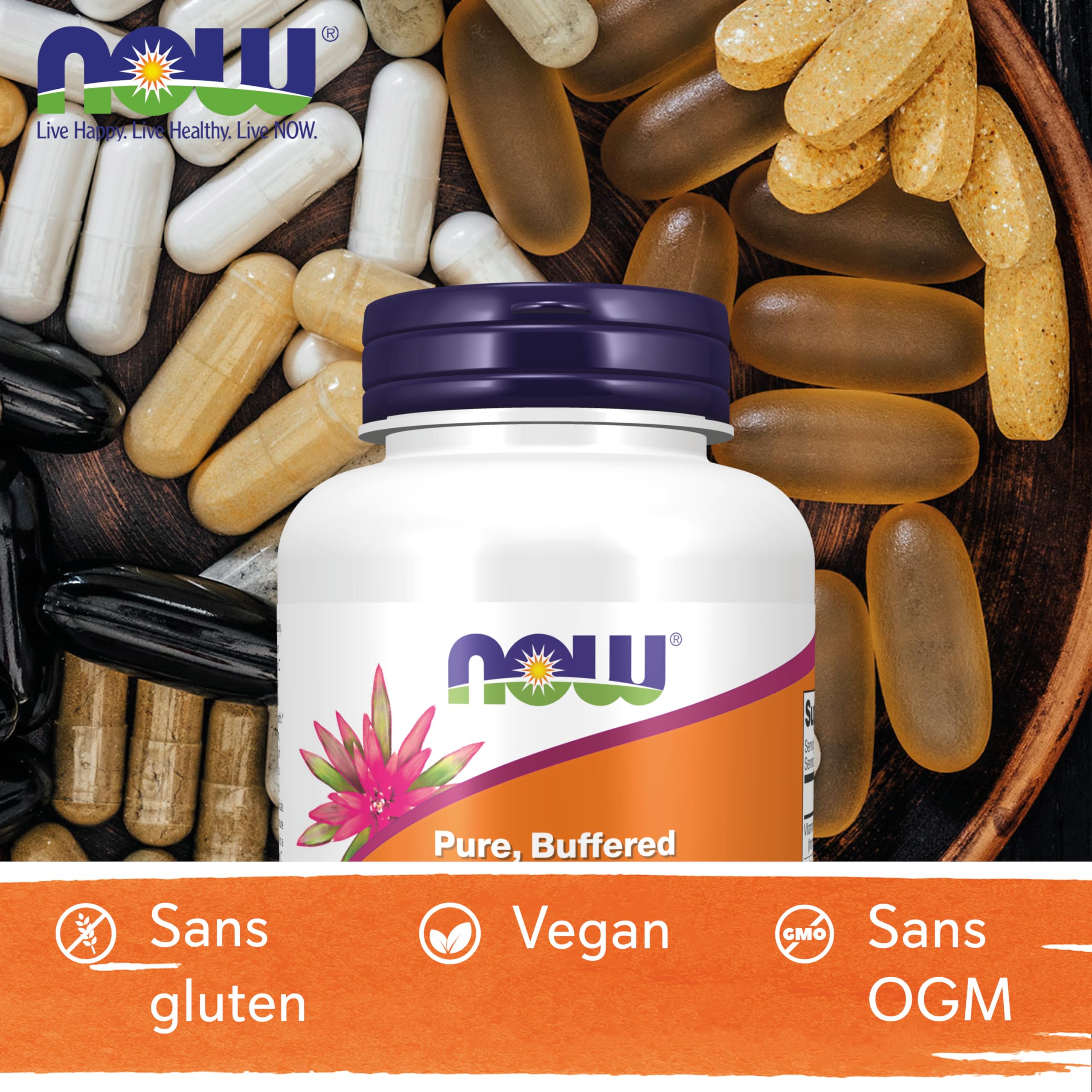 Now Foods, Sodium Ascorbate (Ascorbate de Sodium), 227g de Poudre végétalienne, Testé en Laboratoire, Vitamine C, Sans Gluten, Sans Soja, Végétarien