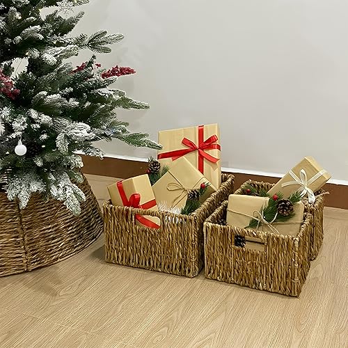 Miniatura 3 de Juego de cestas de mimbre  Contenedores de almacenamiento apilables para organizar despensa y cocina  1 cesta grande + 2 cestas pequeñas con asa