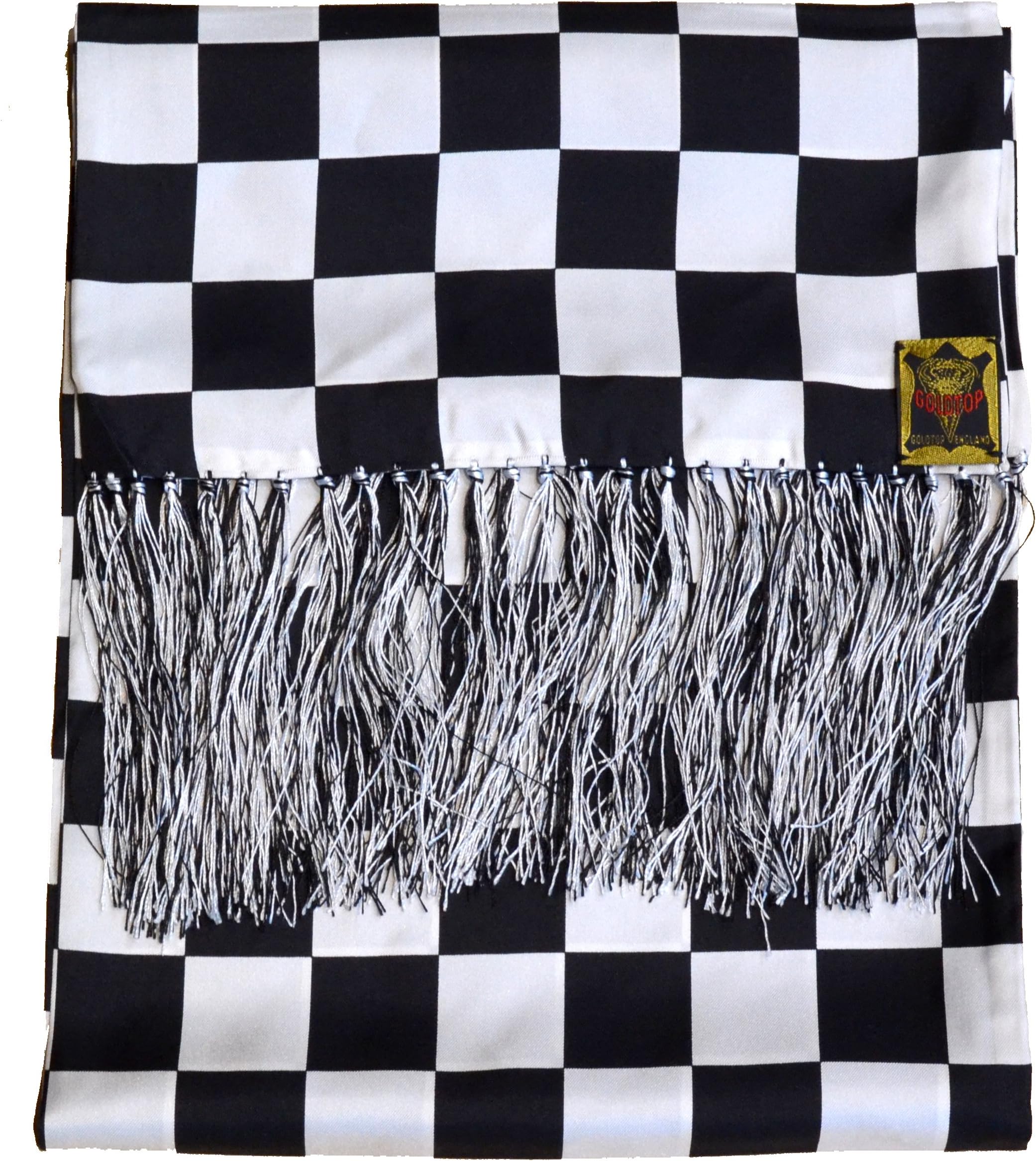 Men's Chequered Flag Scarf 100% Silk, Tasseled Dress Race Flag Scarves by Goldtop