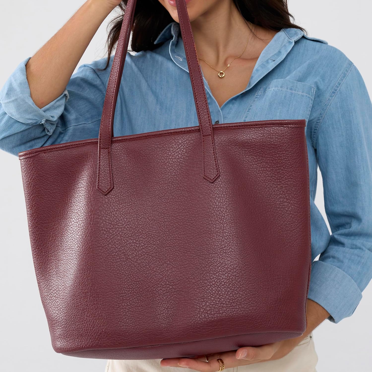 Zipper Tote Bag for Women Soft Vegan Leather Handbag for Work, Travel & Everyday Use - Image 3