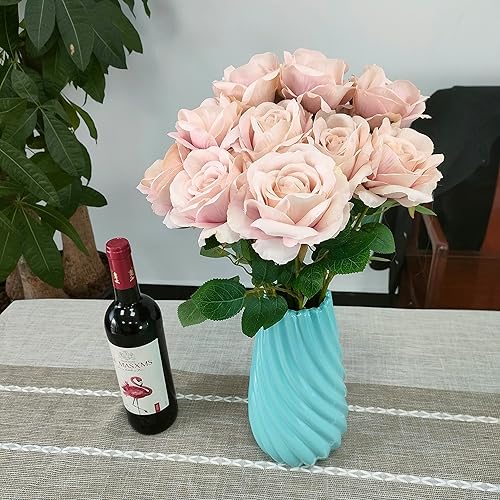 Miniatura 37 de ATFL 12 rosas artificiales de seda con flores de color rosa, rosas artificiales a granel, diámetro floral de 4 pulgadas, rosa artificial de seda