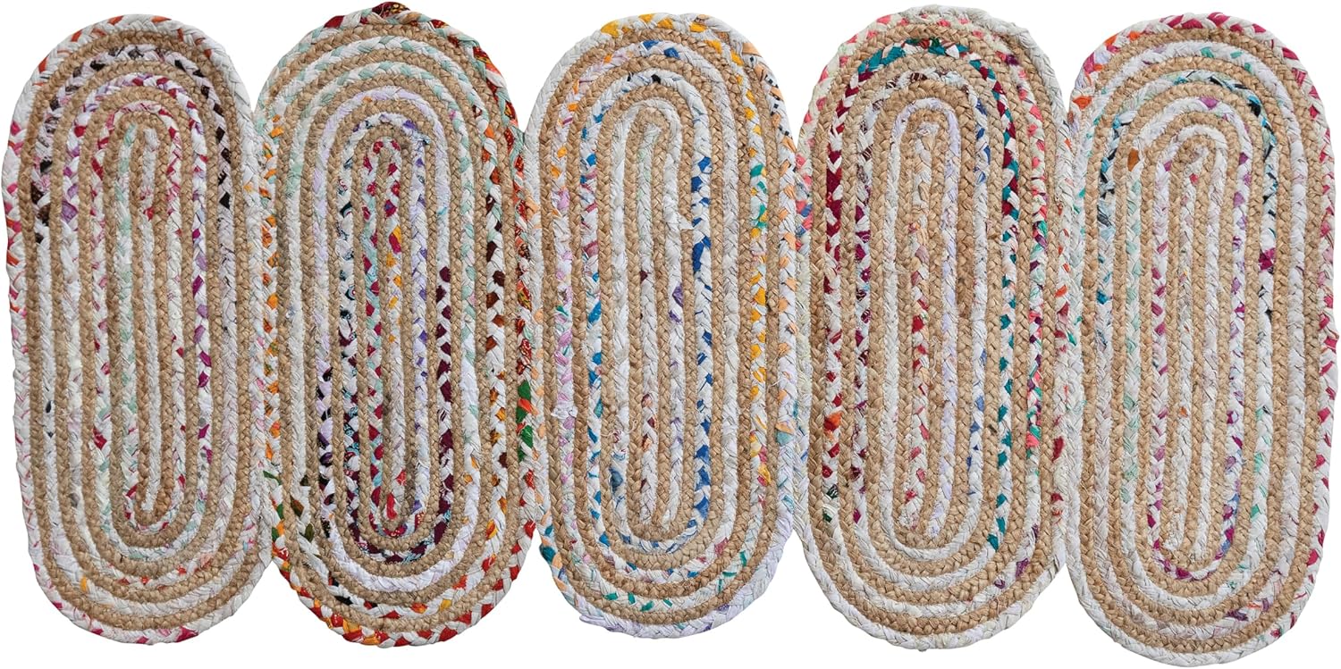 Creative Co-Op Woven Cotton Chindi and Jute Ovals Floor Runner, Multicolor
