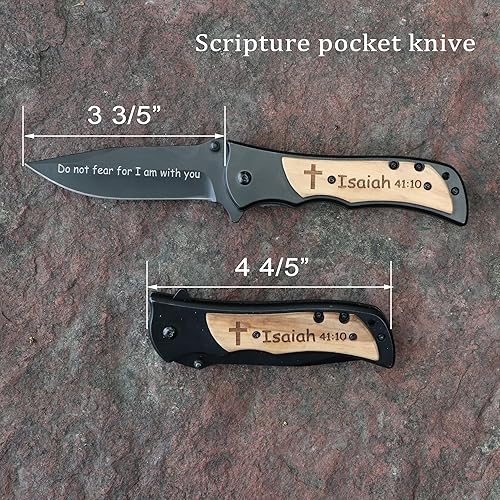 Miniatura 5 de Navaja de bolsillo para regalos de las Escrituras cristianas, versículo bíblico grabado, regalos de bautismo de confirmación católica, regalos