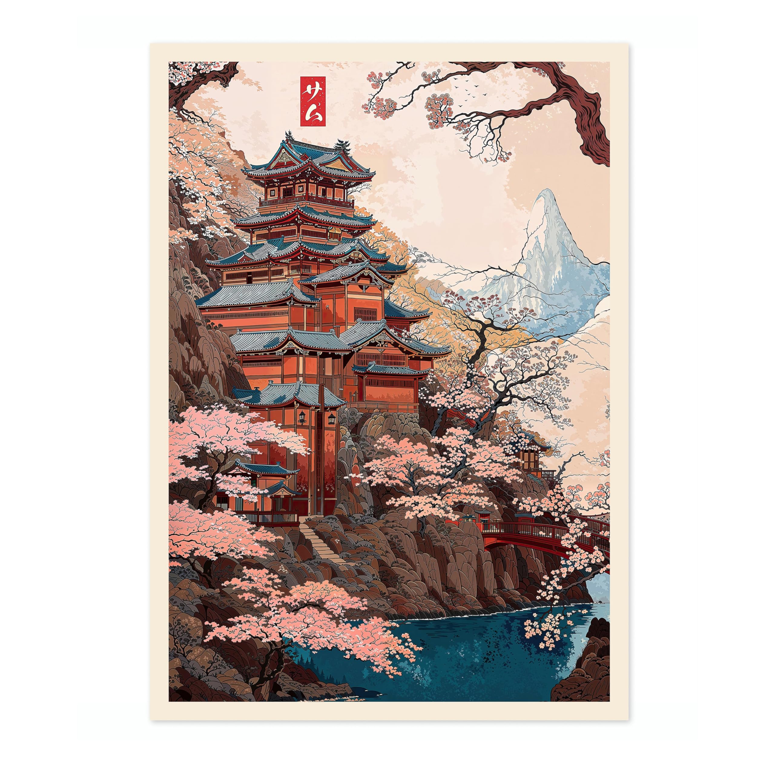 Yokohama Castle Anime Woodblock Poster Modern Ukiyo-E, Japanese Cartoon Illustration Print, Archival Matte, A4 (Print Only) - 29.7x21cm