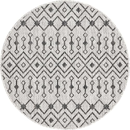 Vista 500 de Unique Loom Alfombra Colección enrejado Marroquí Celosía Transicional Interior y Exterior, Polipropileno Gris carbón/natural