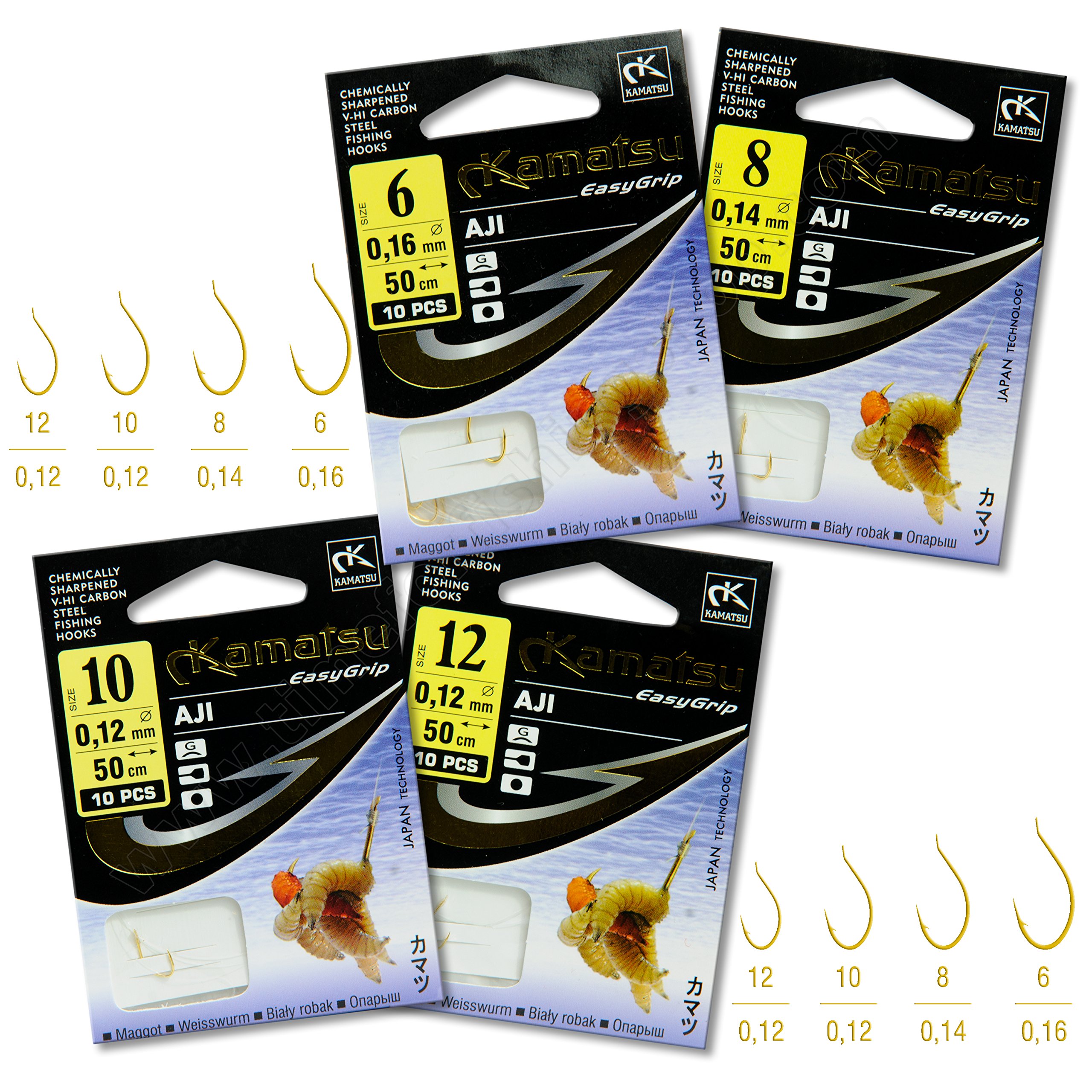 Ready Tied Hooks To Nylon 50cm sizes 6 8 10 12 Made Gold Corn Maggot Fishing Rigs (Va06-2x10pcs 50cm Hook 10 Aji Kamatsu)