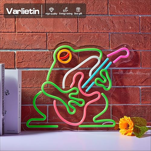 Miniatura 3 de Letrero de neón de rana vaquera para decoración de pared, luces LED de neón de rana músico para dormitorio, decoración de pared de habitación,