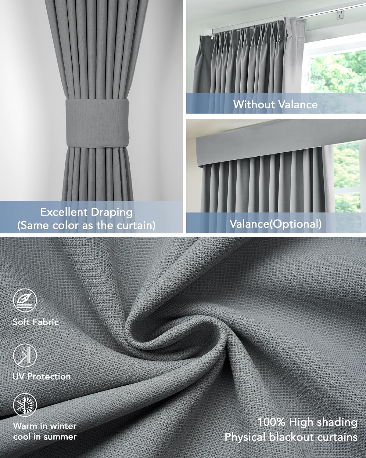 Smart Curtains Compatible with Alexa Google Home Motorized Blackout Retractable Curtain Hardwired Remote Control Custom Width Up to 177" Foggy Gray