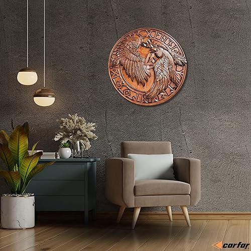 Miniatura 6 de Carfar Vikings medievales hechos a mano para adultos tamaño de 24 pulgadas escudo de guerrero hecho a mano madera natural y hierro juego de batalla