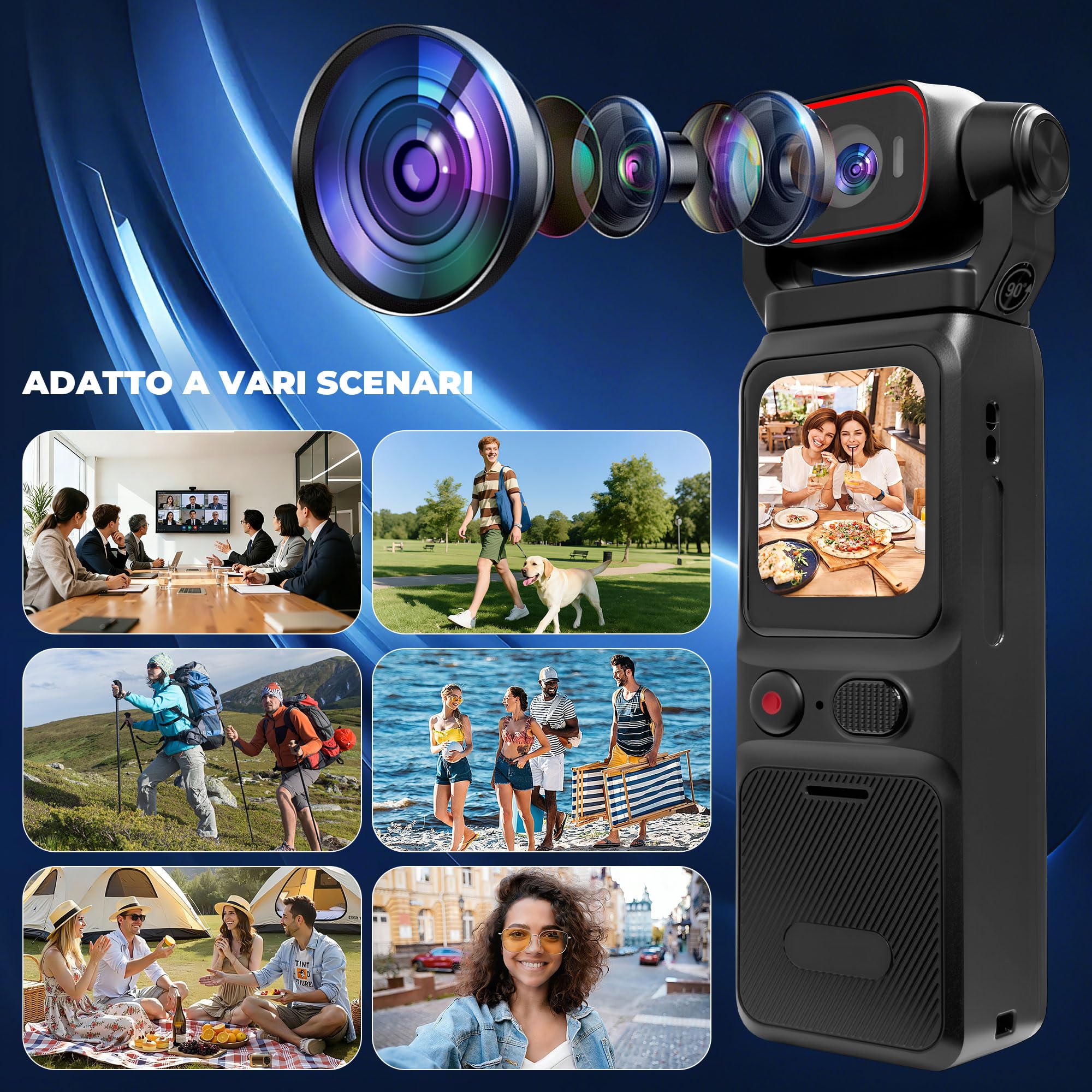 Body Cam 4K, Vlog Camera con Stabilizzazione, Action Cam | Videocamera per Vlogging con Scheda SD da 64 GB, Multifunzione Fotocamera POV per Viaggi, Mini Telecamera Videocamera