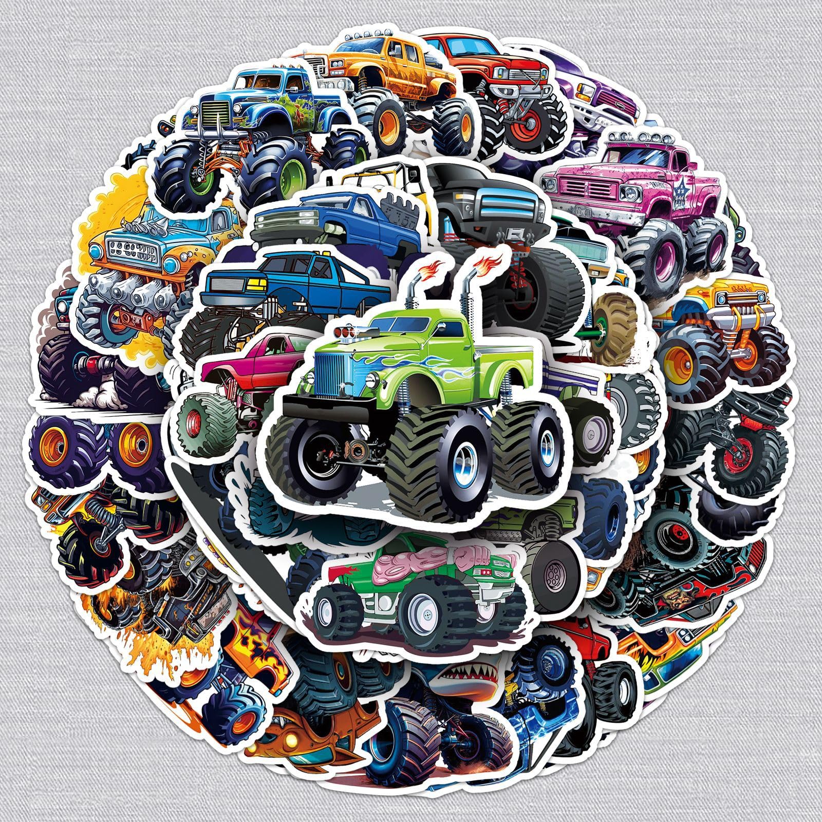 Monster Truck Stickers,Truck Car Graffiti Stickers,50Pcs Vinyl Waterproof Decals for Kids Teens,for Phone Laptop Water Bottles Skateboard Computer Phone Luggage Guitar Car Gifts