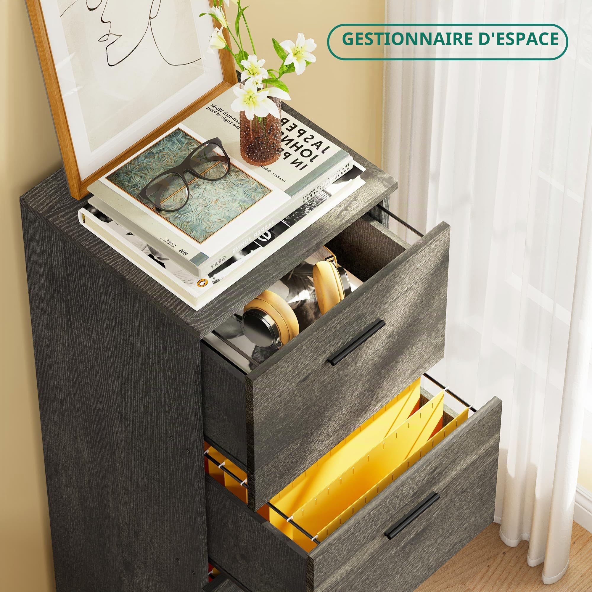 YITAHOME Armoire de Bureau à 4 tiroirs, verrouillable, 130,7 cm de Profondeur, pour classeurs de Format A4, pour la Maison et Le Bureau, Grise