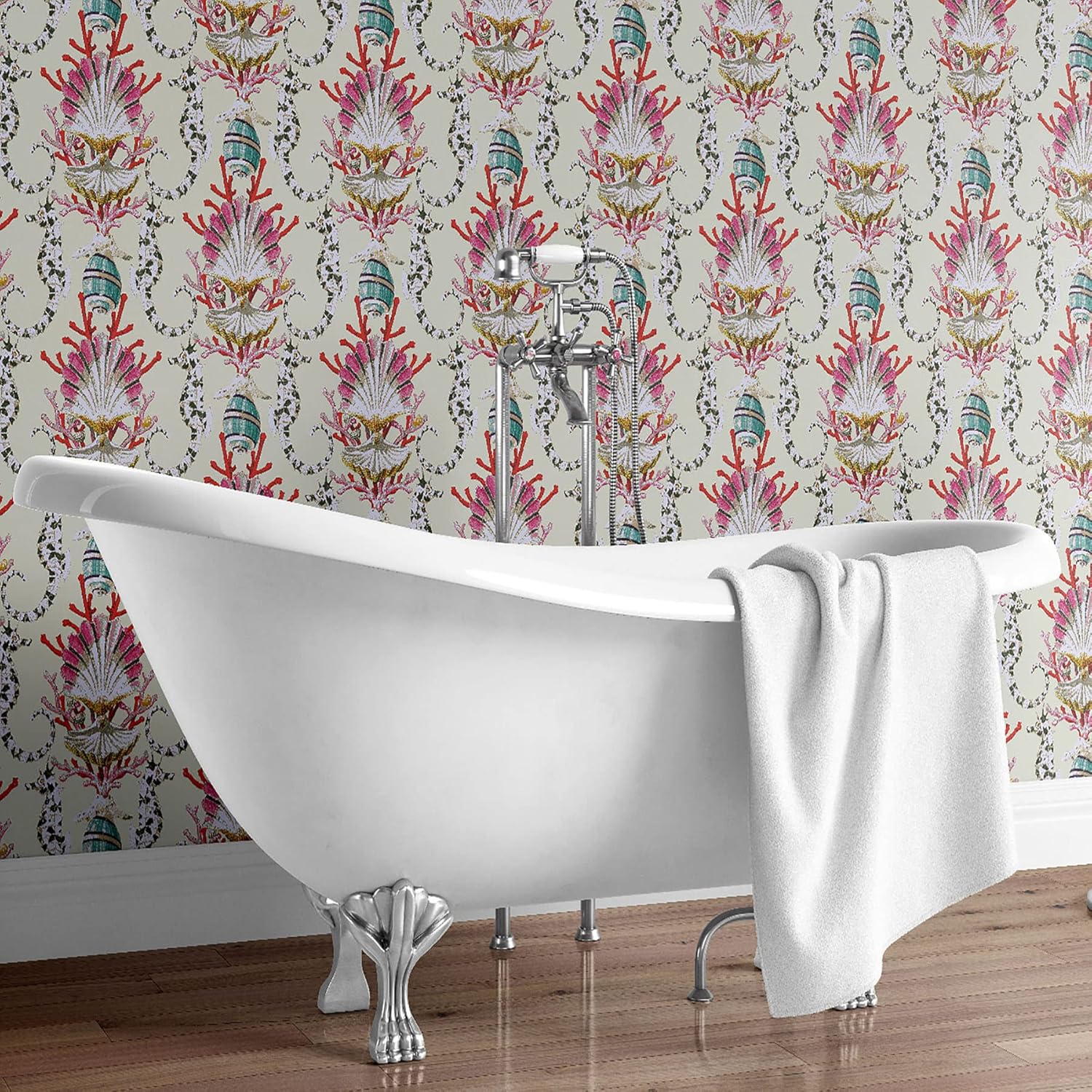 Surface Style Harrison Howard Coastal Toile Peel and Stick Wallpaper, Self Adhesive, Vinyl, 30.75 Sq Ft Coverage (Mariner's Song Collection, Aquarium)