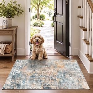 Roomisland Area Rug 2x3 Washable Non Slip Blue