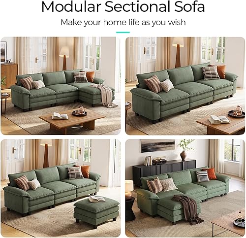Miniatura 6 de LINSY HOME Sofá modular de 123 pulgadas, sofá modular de pana con nube para sala de estar, sofá en forma de L con otomana móvil, modernos sofás