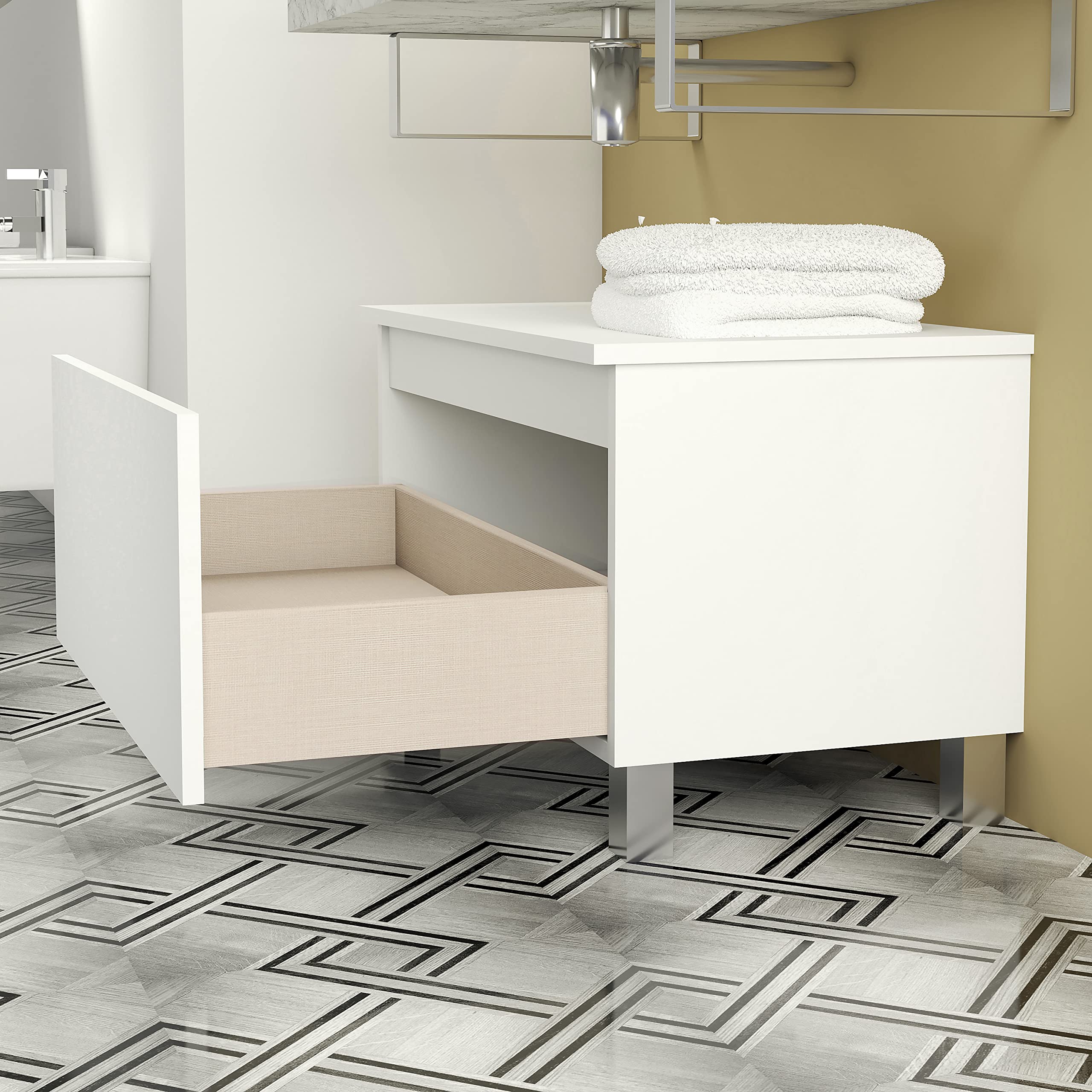 Baikal Mueble De Baño. Almacenaje para el Baño o Cualquier Espacio. Melamina 16mm. Mueble De Baño Auxiliar. Ideal para aseos o baños pequeños. Coqueta 71 cm Blanco