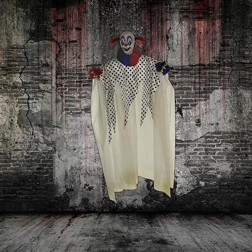 Miniatura 20 de Haunted Hill Farm Payaso parlante aterrador de tamaño real con luces y sonidos activados por el tacto, funciona con pilas, decoración