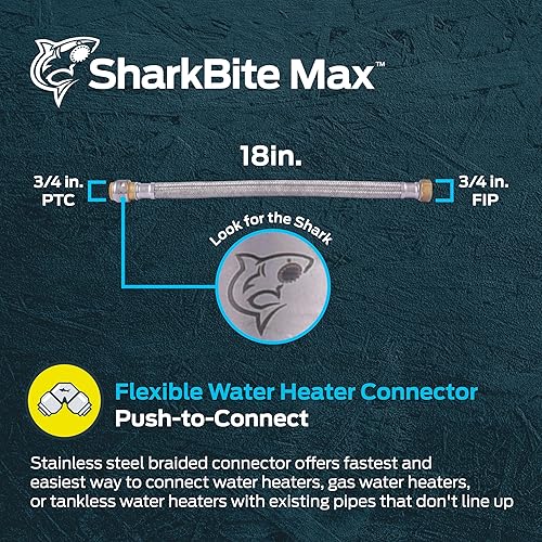 Miniatura 7 de SharkBite Conector de calentador de agua flexible trenzado de acero inoxidable de 34 pulgadas x 34 pulgadas x 34 pulgadas x 34 pulgadas x 24
