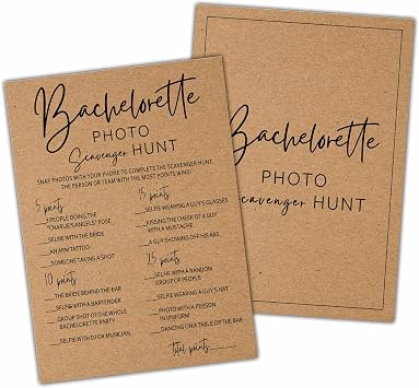 Bachelorette Party Games, Photo Scavenger Hunt Kraft Rustic Bridal Shower Game Card, Wedding/Engagement Party Ideas Activities Supplies Decorations25 Cards -A04