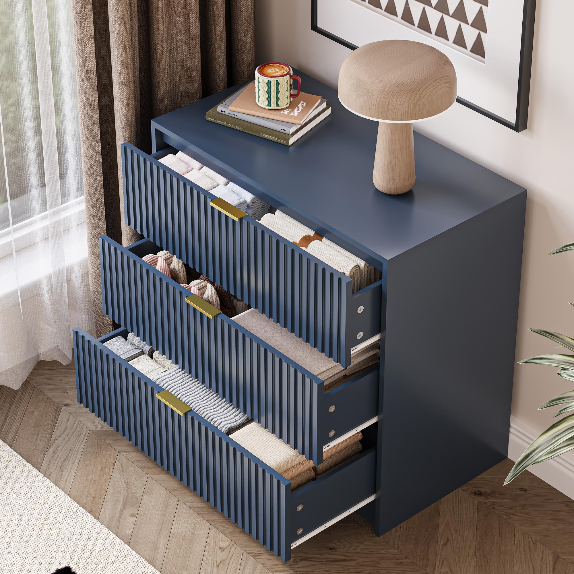 navy blue dresser MAISONARIA Fluted for Bedroom, 32 Inch Wide Nightstand with Large Drawer, 3 Drawer End Table for Bedroom, Living Rooms, Offices, and Entryways, : Home & Kitchen A-Line Off Shoulder Tulle Color:Black / Light Gold newly refinished dresser or short dresses for cocktail