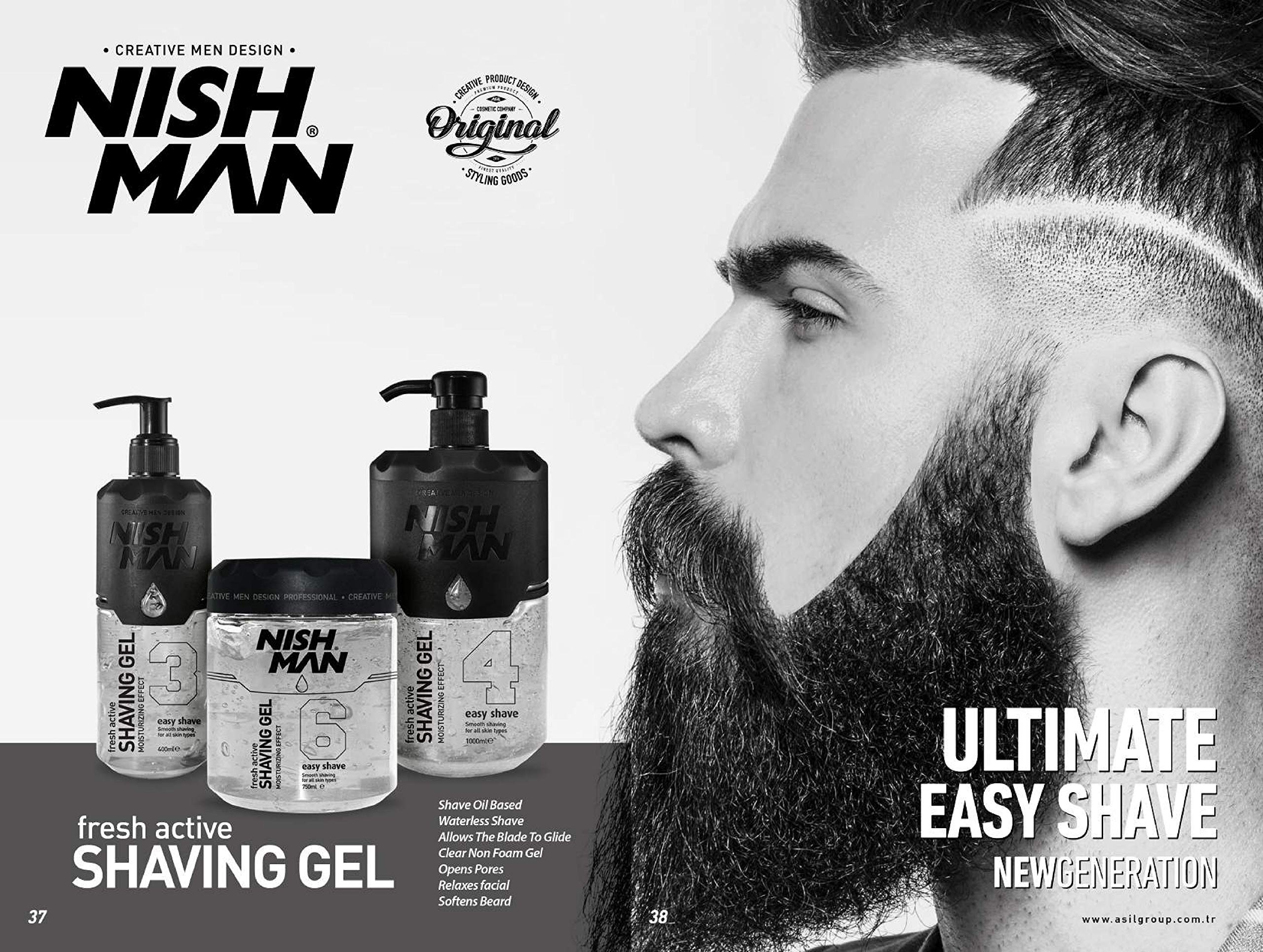 NISHMAN Gel De Rasage 01 Energizing 400ml - Rasage Doux, Hydratant Et Rafraîchissant Pour Hommes