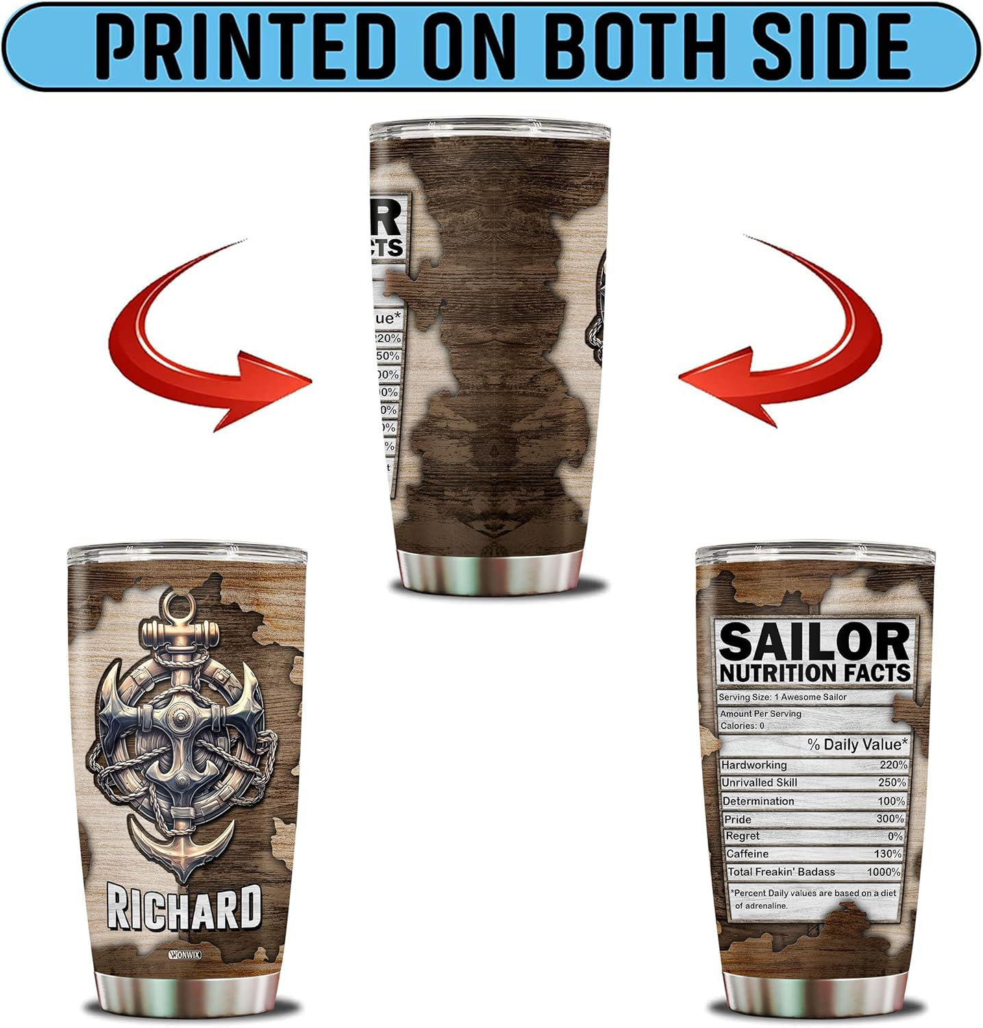Personalized Sailor Gifts for Men Women Coffee Tumbler Cup Travel Mug Seaman Water Bottle Gift for Husband Wife Dad Mom Christmas Birthday Valentine 20oz Insulated Stainless Steel