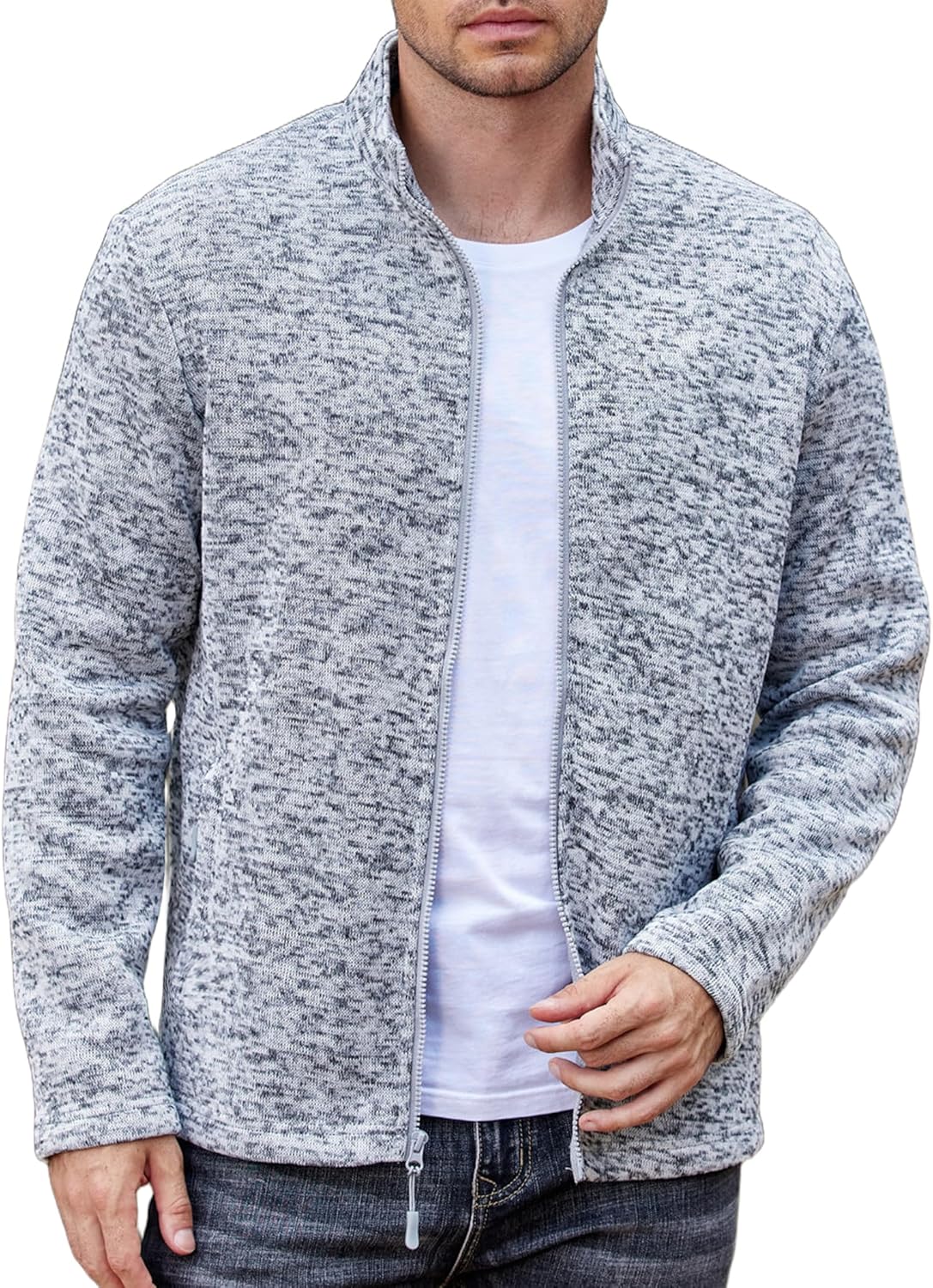 Men's Fleece Jacket Lightweight Warm Casual Jackets Zip Up Stand Collar Coat For Outdoor Dailywear,M Gray,L
