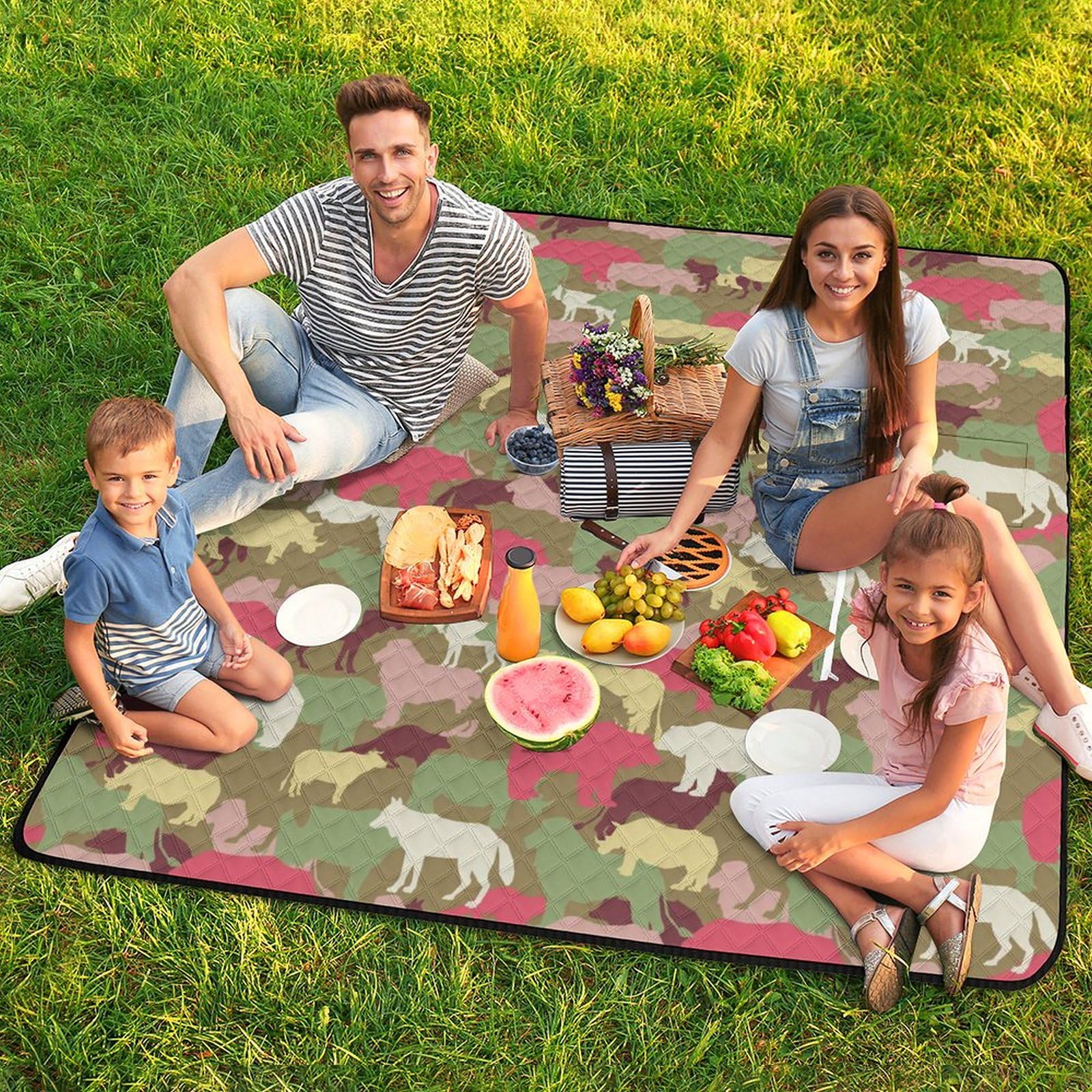 3D Impression Animaux Sauvages déguisés Couverture Pique Nique Tapis De Plage Anti Sable Matelas De Plage Plaid Pique Nique pour Camping, Parc, Jardin, Plage 200x200cm