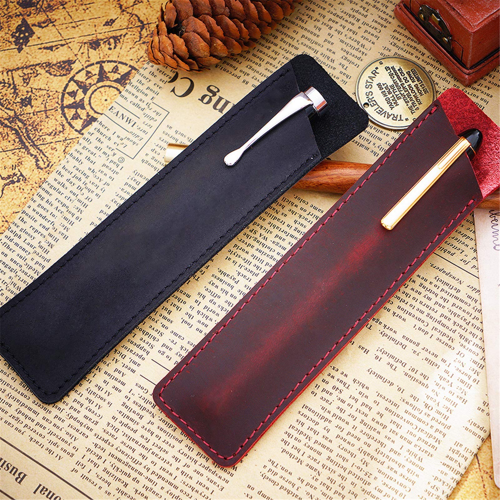 ACiyD Estuches para lápices Estuche para bolígrafos de Cuero Genuino Estuche para lápices para Estudiantes jóvenes (Color : Coffee, Size : 16x4cm) (Color : Black, Size : 16x4cm) (Brown 16x4cm)