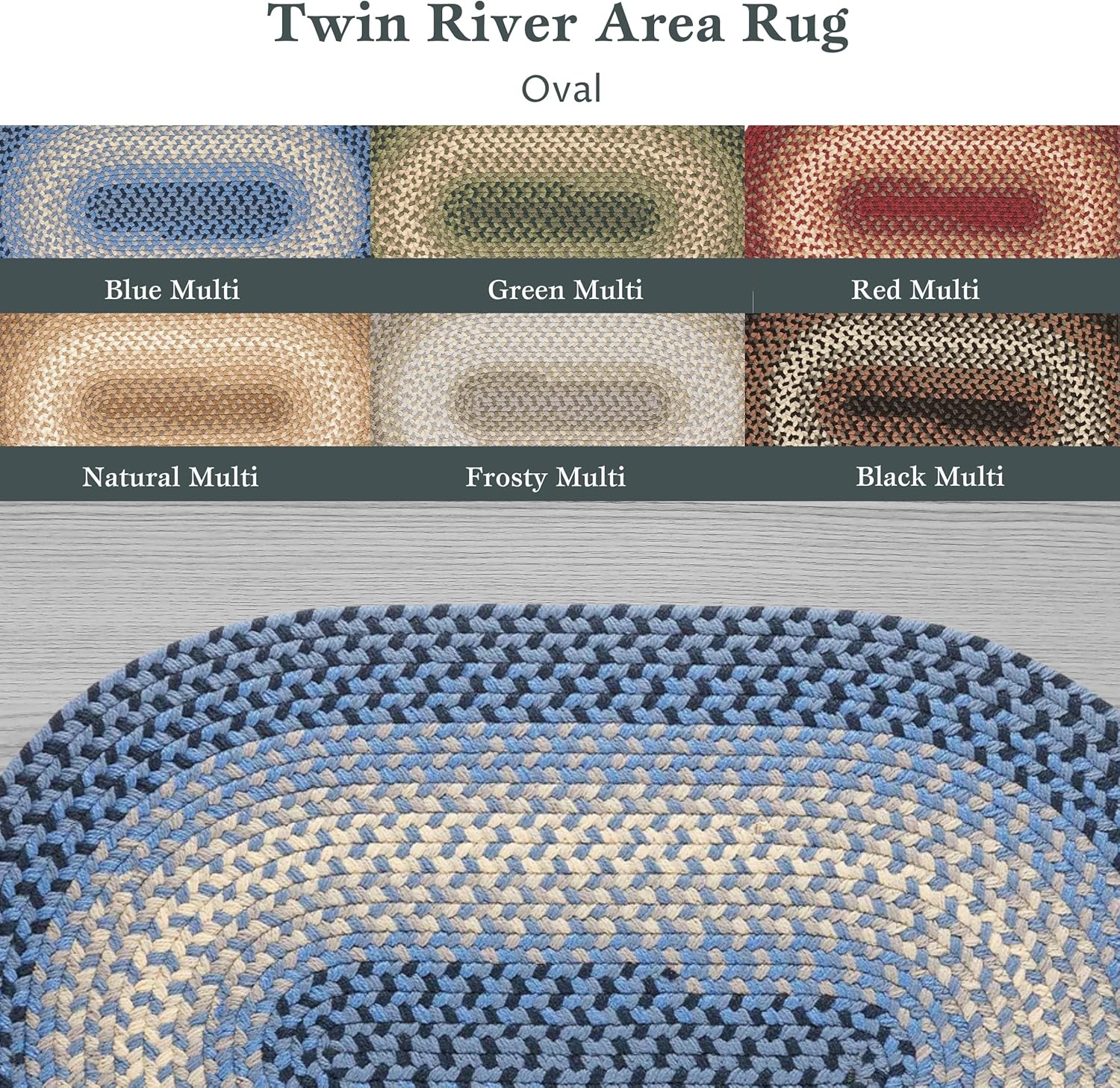 Rhody Rug Twin River TR12 Blue Multi 4' x 6' Oval - Braided Area Rug, Home Decor, Floor Mat or Bedroom Rug - Easy Care, Ideal for High Traffic Areas in Hallway and Living Room - Made in USA