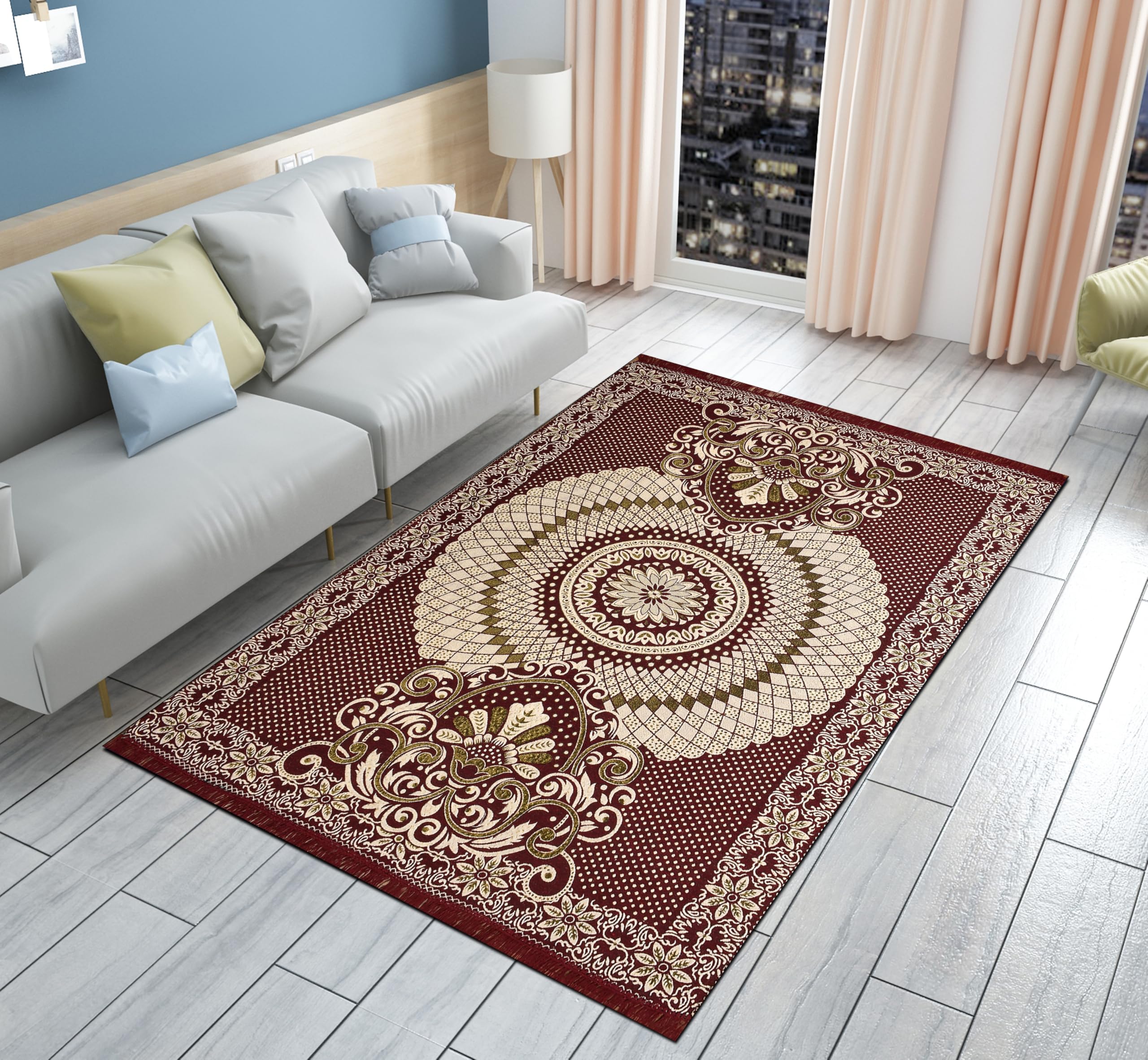 Furnishing Hut Chenille/Cotton Carpet 5x7 Feet | Soft Velvet Rug for Living Room, Hall & Bedroom | Floor Carpet for Home | Designer Dari for Floor 150x210 cm | Non-Slip & Durable Kalin (Maroon)-image-28
