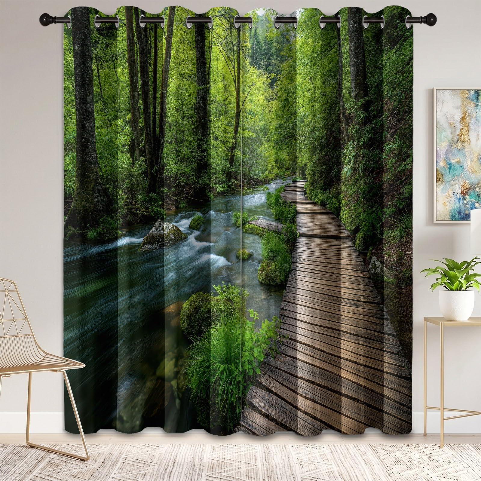 Rideau occultant imprimé nature forêt 140x260 pour chambre cocooning