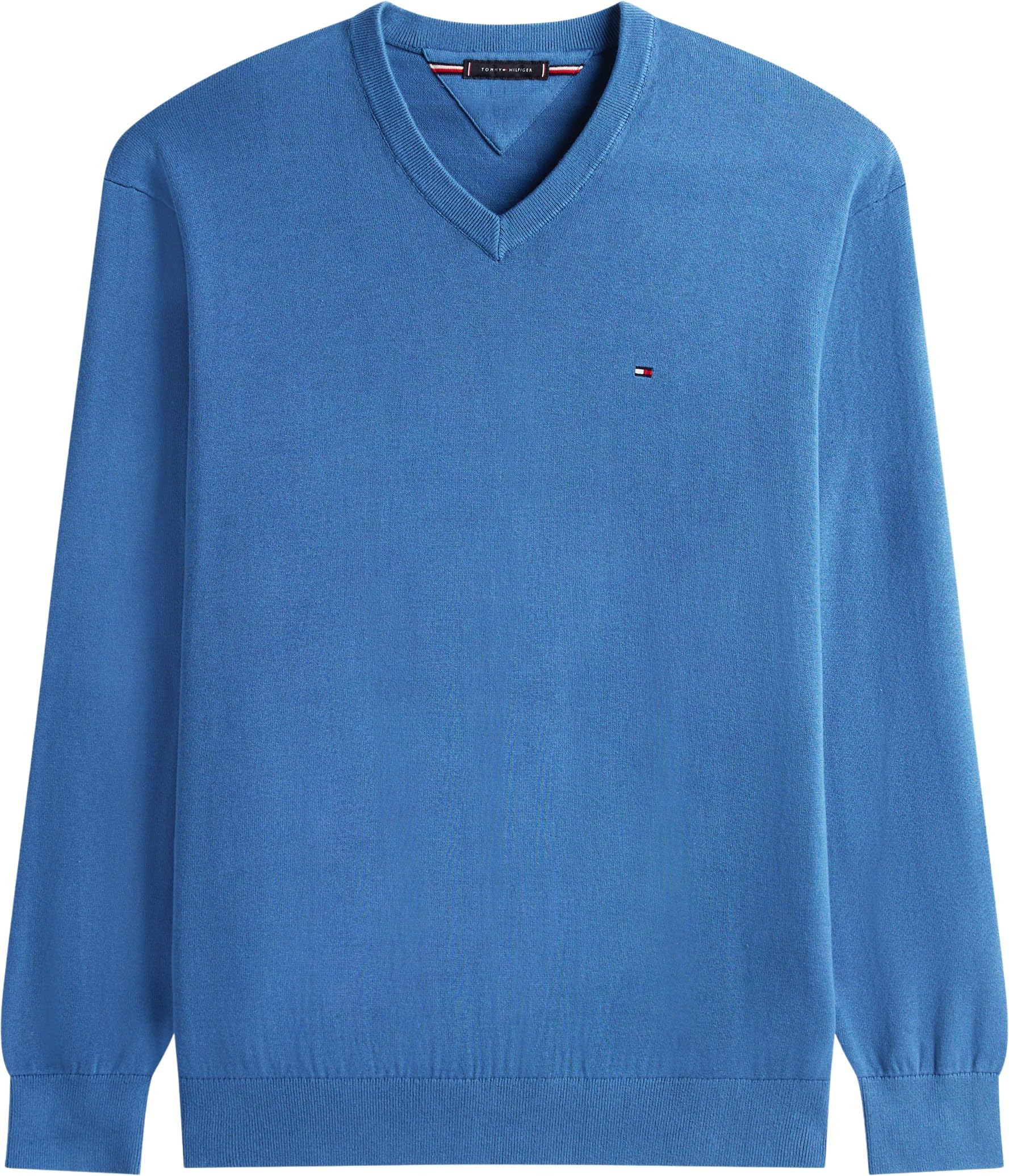 Tommy Hilfiger Jersey Hombre Essential Cotton con Cuello de Pico, Azul (Aegean Sea), XXL