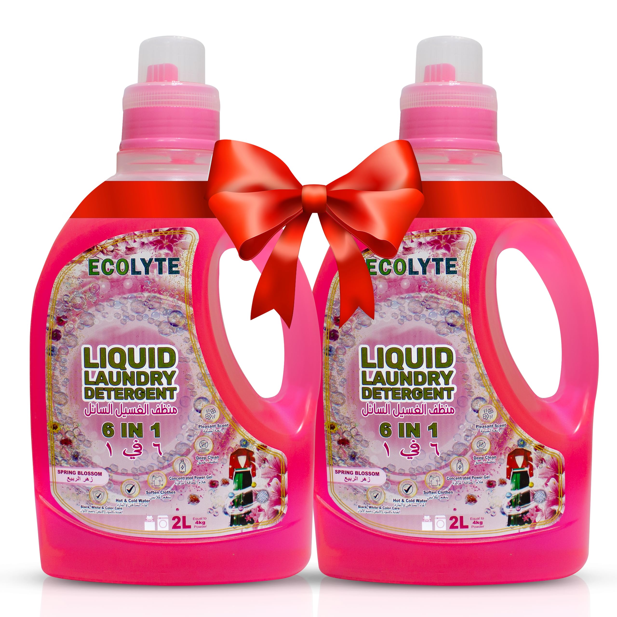 ECOLYTE+ Liquid Laundry Detergent for All Washing Machines, 6 in 1 Deep Clean Technology, Power Gel, Color Care, Perfect Cleanliness & Long-Lasting Freshness - (Spring Blossom, 2 Liter, Pack of 2)