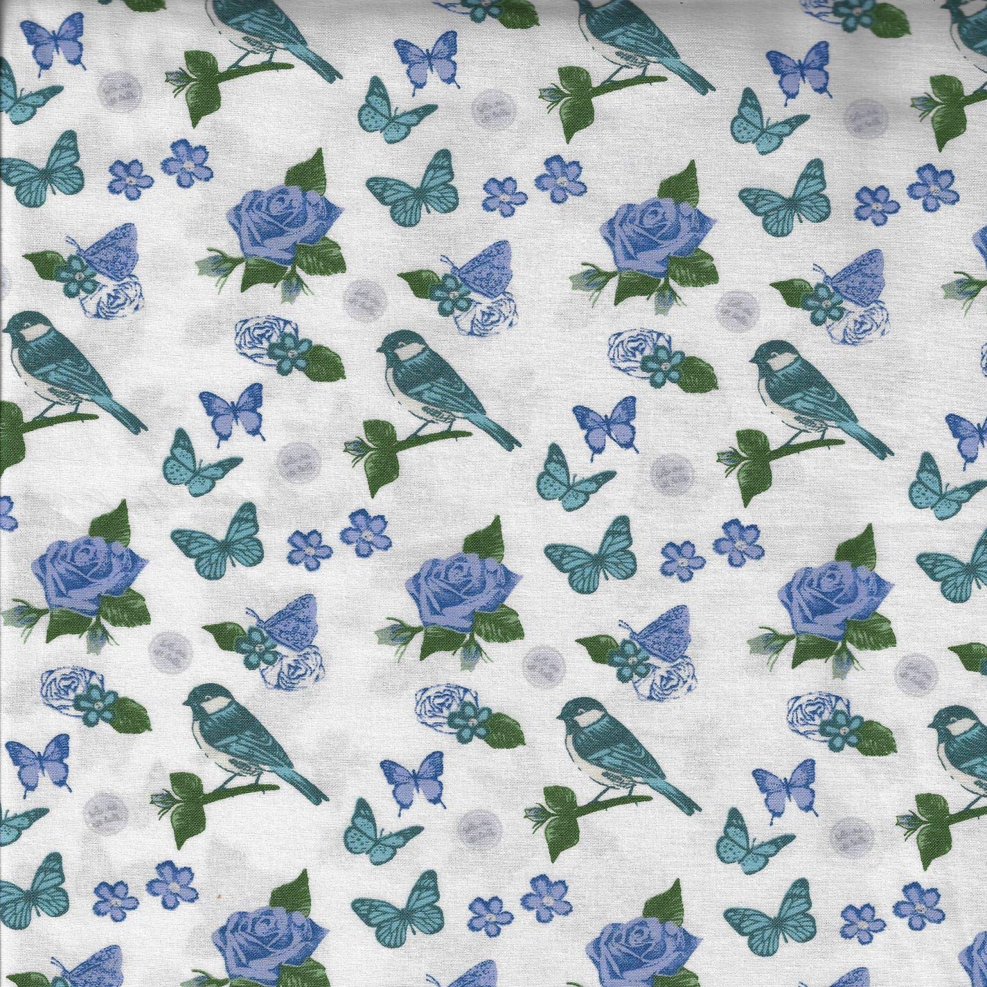 Birds & Butterflies Design - (Purple Birds) 100% Cotton British Designed Craft Fabric for Patchwork & Quilting, Lovely Coordinated Colours & Prints – (Price per/QUARTER Metre)