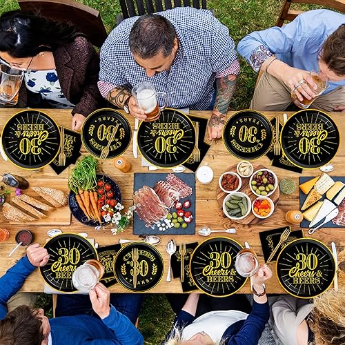 Miniatura 6 de Juego de 96 platos y servilletas para cumpleaños de 30 años, suministros de fiesta, saludos a los 30 años, decoraciones de cumpleaños para hombres y