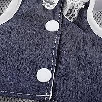 Vista 4 de Vestido de mezclilla para perro con anillo para correa, falda de princesa de malla de encaje con lazo para cachorro, ropa de moda para mascotas