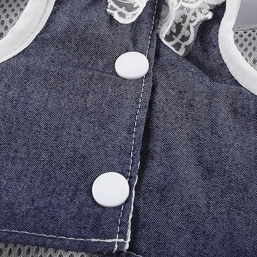 Miniatura 4 de Vestido de mezclilla para perro con anillo para correa, falda de princesa de malla de encaje con lazo para cachorro, ropa de moda para mascotas