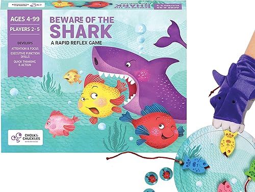 Chalk and Chuckles Beware of The Shark - Divertido juego familiar para niños y niñas de 6 años en adelante, pensamiento rápido, juego de enfoque,