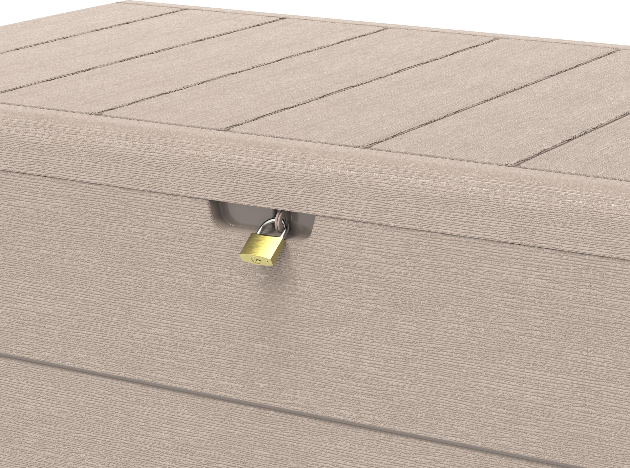 Duramax Cedargrain Durabox 270 Litri/ 71 Galloni Baule da Giardino, Cassapanca Contenitore da Esterno in plastica con ruote e maniglie, Scatole Per Esterni, Tortora caldo, 55.7 x 45.3 x 117.2 cm