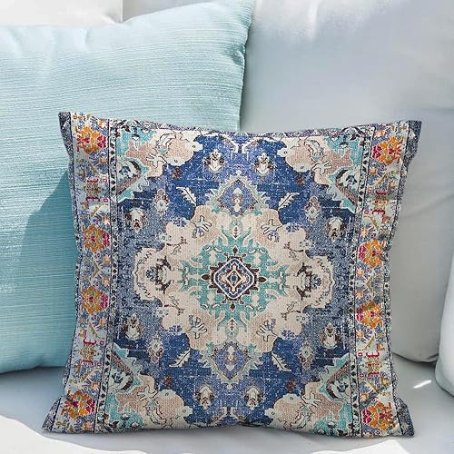 Miniatura 5 de Snycler Juego de 2 fundas de almohada bohemias de 18 x 18 pulgadas, alfombra bohemia de algodón suave con patrón de doble cara, fundas de cojín