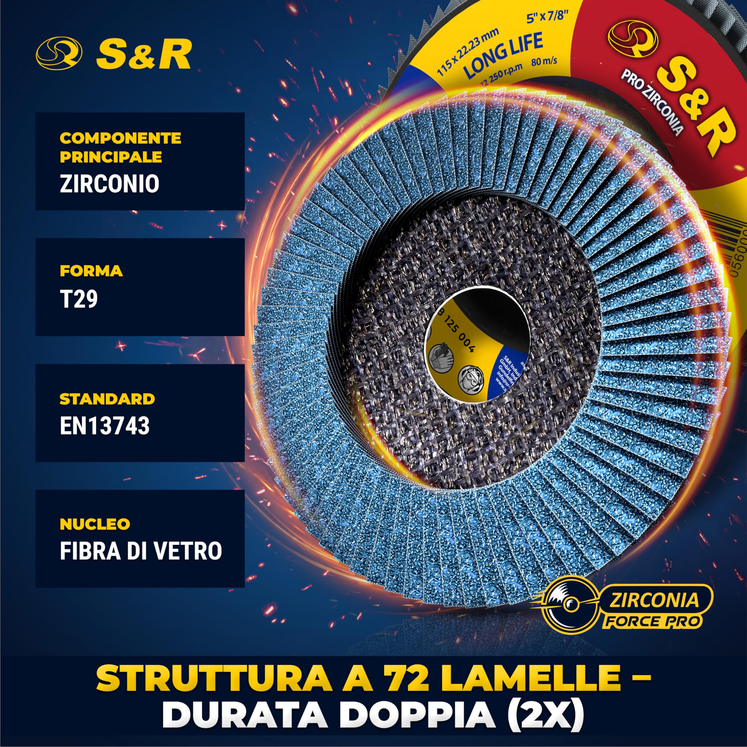 S&R 20 Dischi Lamellari 125mm Set Grana 40-60-80-120 | Corindone di zirconio per metalli duri · Rinforzo in fibra di vetro · Per sbavatura e rimozione ruggine