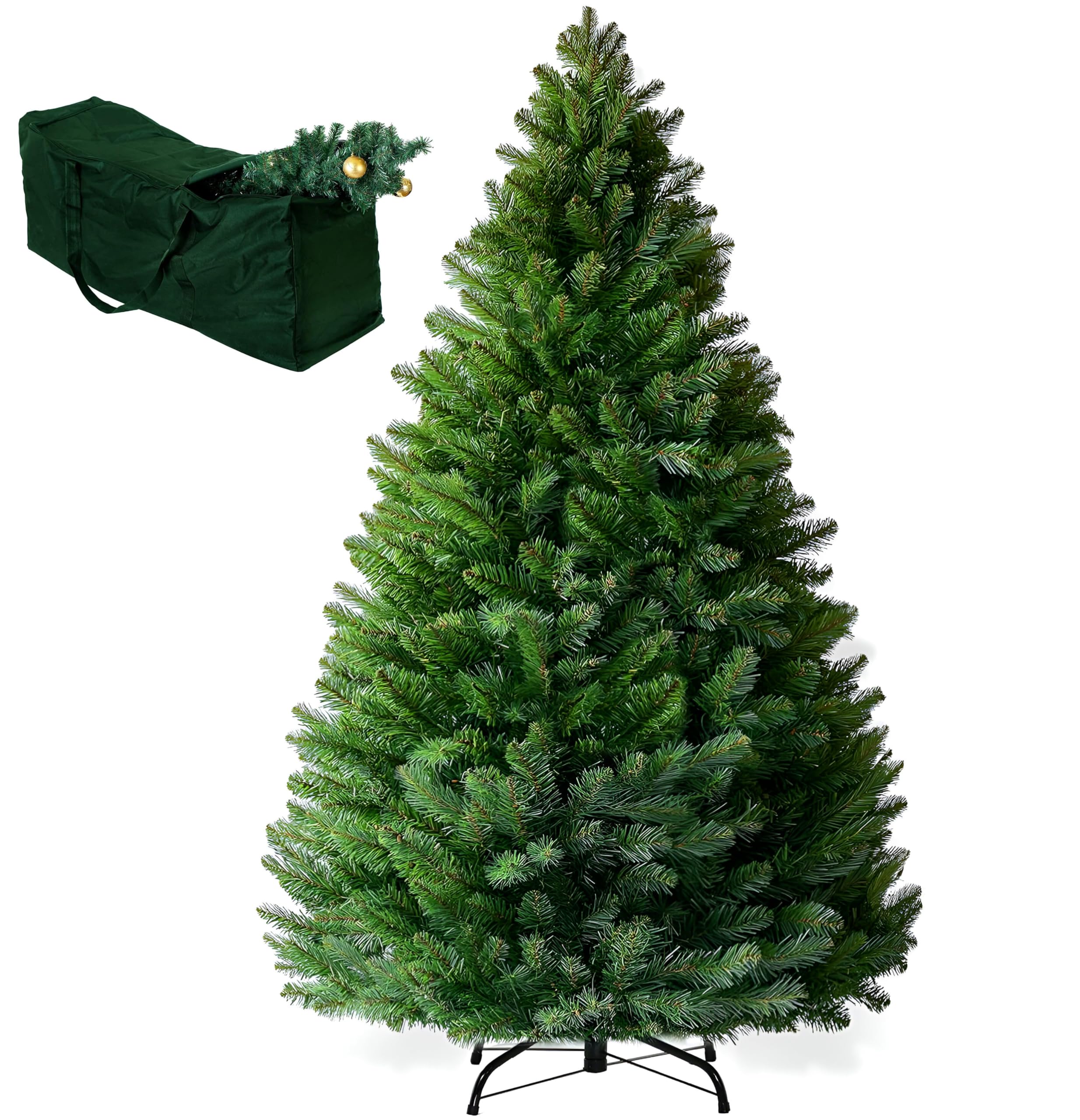 TrendMakers Christmas Tree - Artificial Christmas Trees with Lush Pine Tips | Bushy & Slim Xmas Tree - Sturdy Metal Stand & Free Storage Bag - Available In (3ft, 4ft, 5ft, 6ft, 7ft)