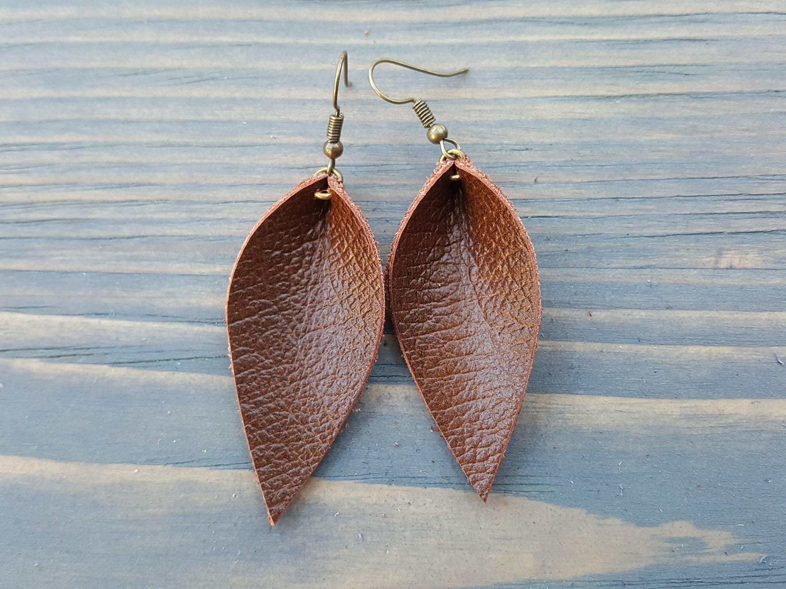 Brown Leather Drop Earrings. Simple Earrings. Boho Earrings. Rustic Leather Earrings.