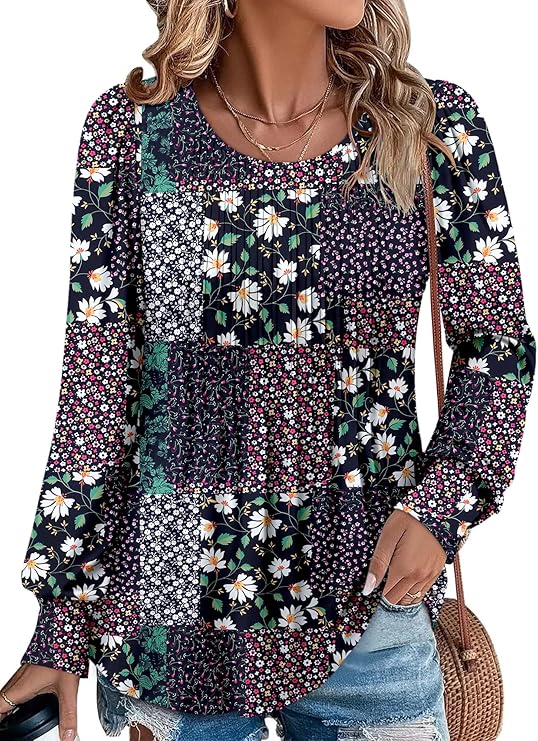 BETTE BOUTIK Long Sleeve Shirts for Women Fall Tops Dressy Blouses Crewneck Tunic Tops for Leggings S-3XL