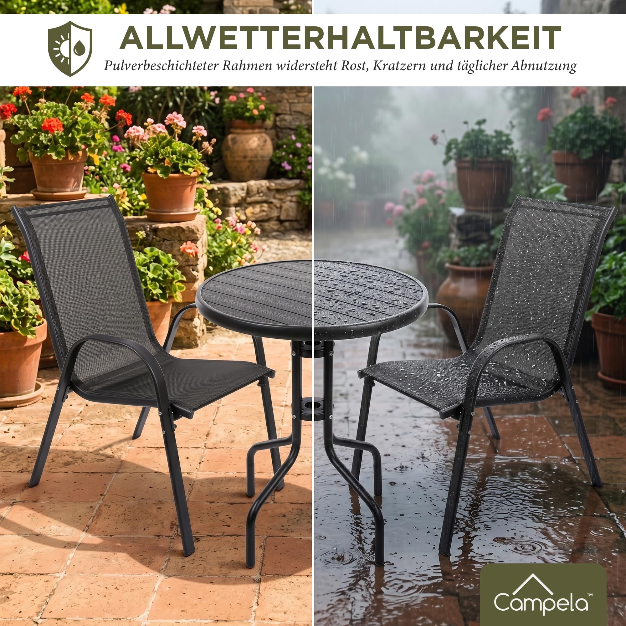 Balkonmöbel Set Für Kleinen Balkon Wetterfest – Gartenmöbel 3-teilig Aus Metall – Outdoor Sitzgruppe Mit Tisch Und 2 Stühlen – Balkonmöbel 2 Personen Für Terrasse